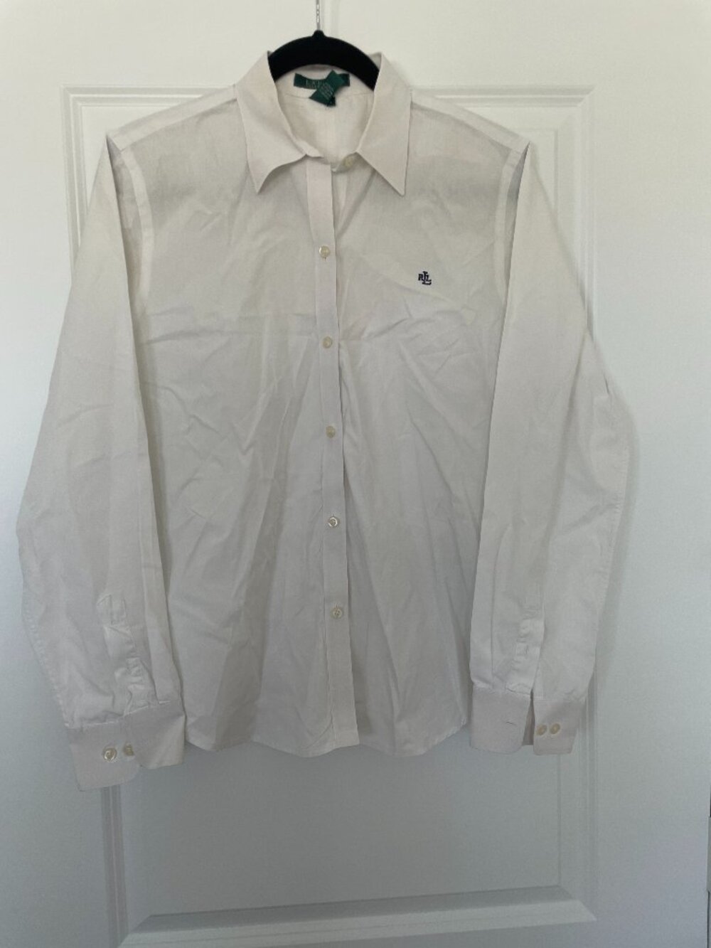 Lauren Ralph Lauren White Button Down Shirt L Long Sleeve Embroidered Logo